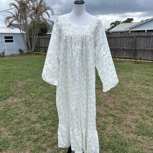 NWT Eileen West Womens Large Long Slv Floral Print Cotton Lawn Ballet Nightgown